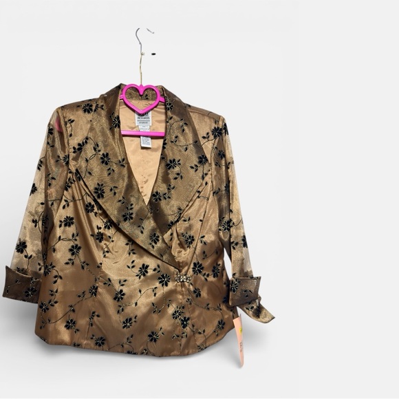 R&M Richards Gold Black Floral Embroidered Sheer Jacket Blazer 14W NWT - Picture 4 of 10